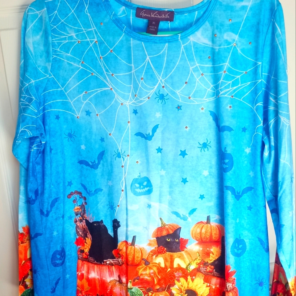 Gloria Vanderbilt Blue Halloween Cat Dress